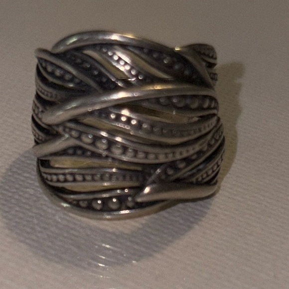 PAZ Sterling Silver 925 Open Work Beaded Leaves Chunk Ring - Picture 1 of 6